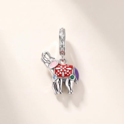 Pink Crystal Elephant Dangle in 925 sterling silver with sparkling stones, fits European-style charm bracelets