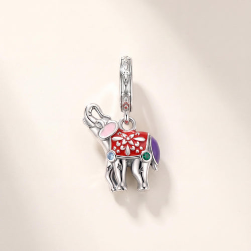 Pink Crystal Elephant Dangle in 925 sterling silver with sparkling stones, fits European-style charm bracelets