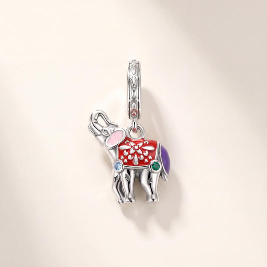 Pink Crystal Elephant Dangle in 925 sterling silver with sparkling stones, fits European-style charm bracelets