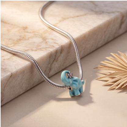 Blue Elephant Charm worn on a charm bracelet