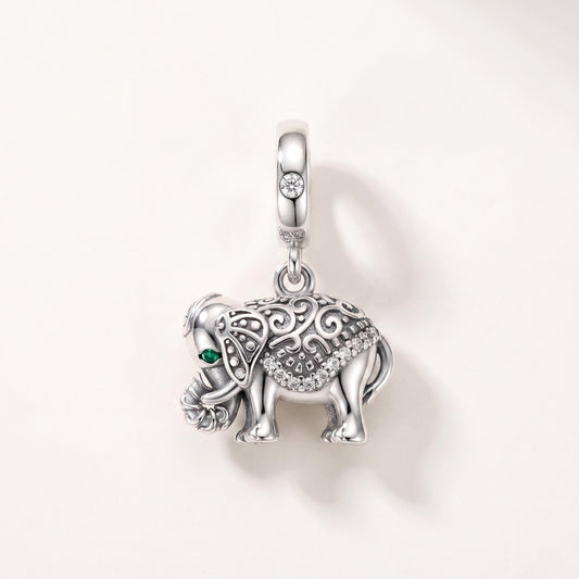 Pink Stone Elephant Dangle in 925 sterling silver with sparkling stones, fits European-style charm bracelets