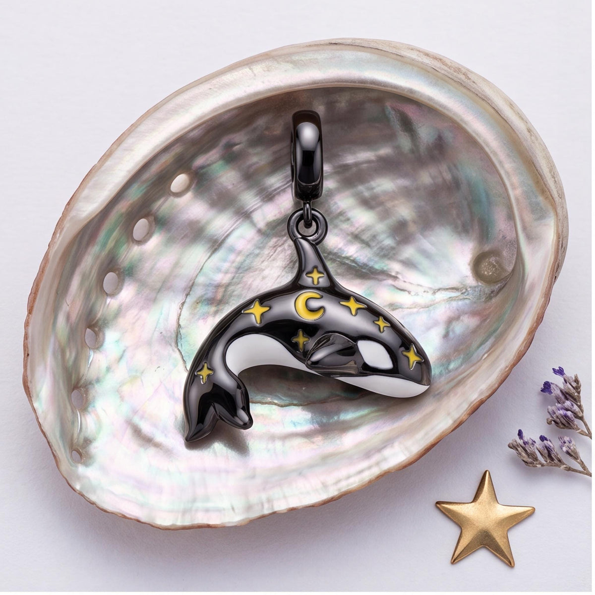 Celestial Orca Dangle on a bracelet with other charms