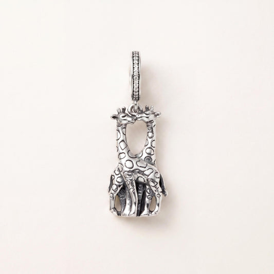 Giraffe Couple Charm in 925 sterling silver with sparkling stones, fits European-style charm bracelets