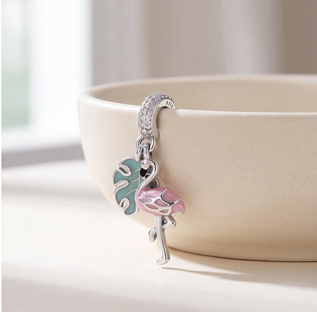 Flamingo Dangle Charm styled as a gift