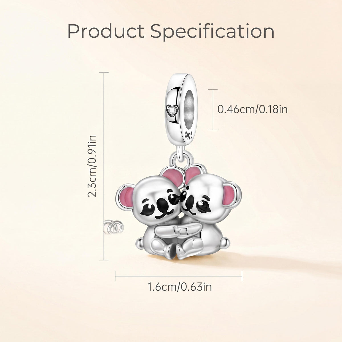 Hugging Koala Charm size and details