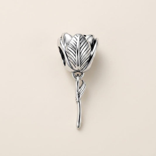 Tulip Flower Dangle Charm in 925 sterling silver, fits European-style charm bracelets