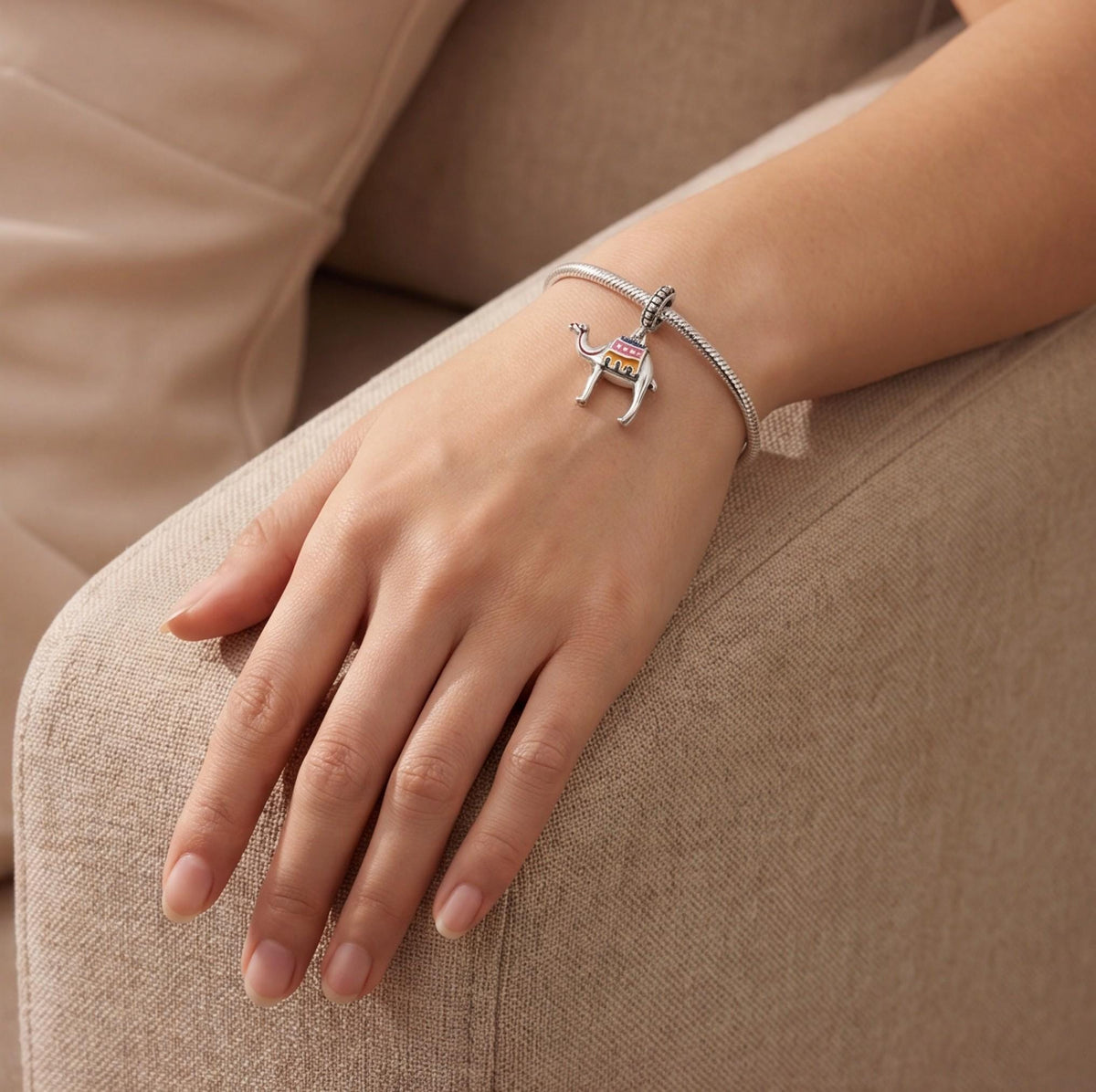 Desert Camel Charm close-up on a bracelet