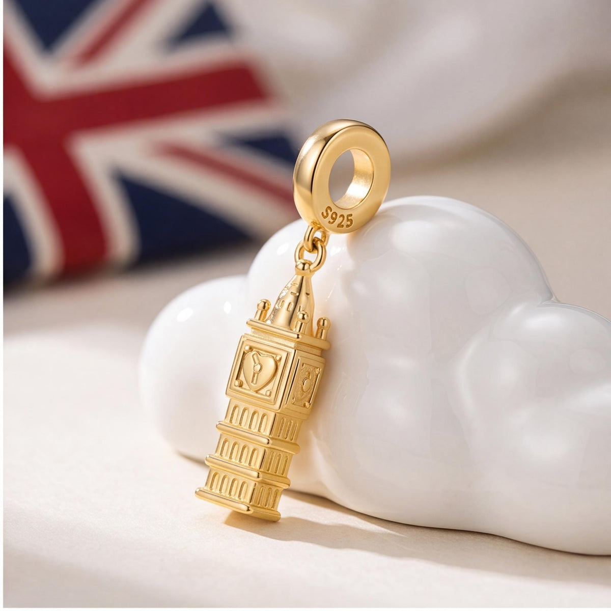 London Clock Tower Dangle on a silver charm bracelet