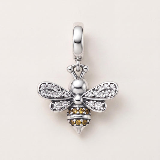 Sparkling Wing Honeybee Charm in 925 sterling silver with sparkling stones, fits European-style charm bracelets