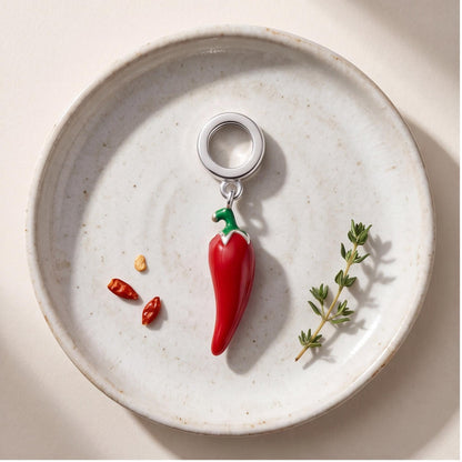 Red Chilli Pepper Charm close-up on a bracelet