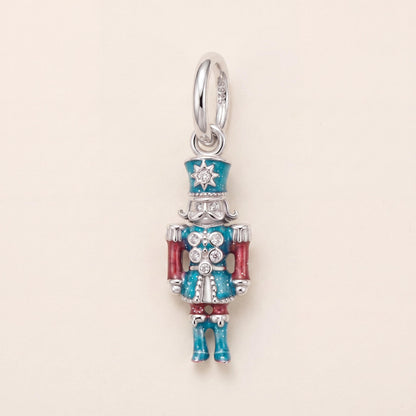 Nutcracker Soldier Charm in 925 sterling silver with red and blue enamel and sparkling stones