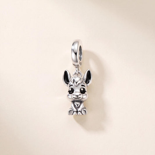 Donkey Dangle Charm in 925 sterling silver with black enamel, fits European-style charm bracelets