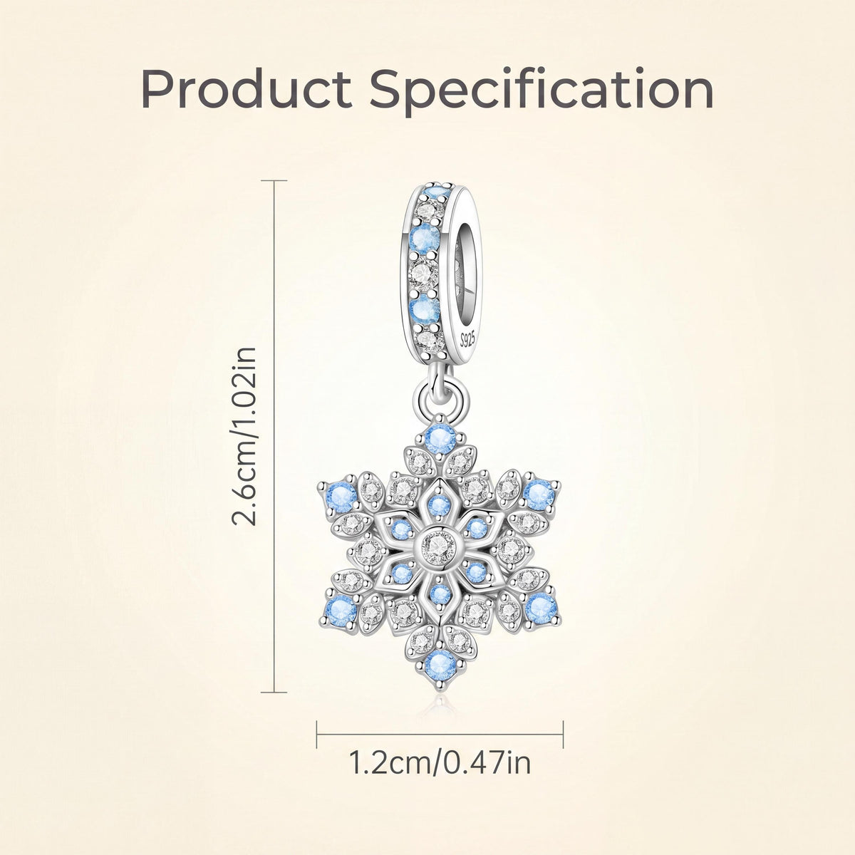 Blue Snowflake Dangle Charm size and details