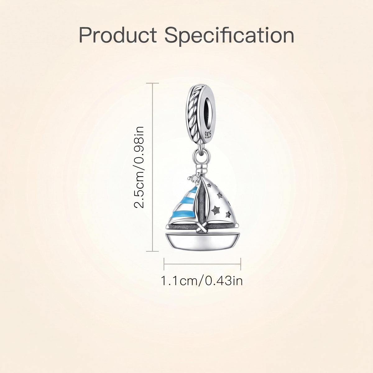 Sailboat Dangle Charm size and details