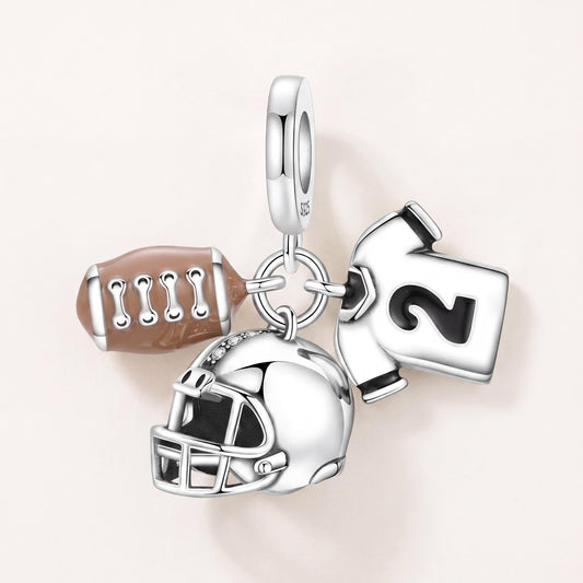 Football Helmet Jersey Dangle in 925 sterling silver with brown and black enamel and sparkling stones