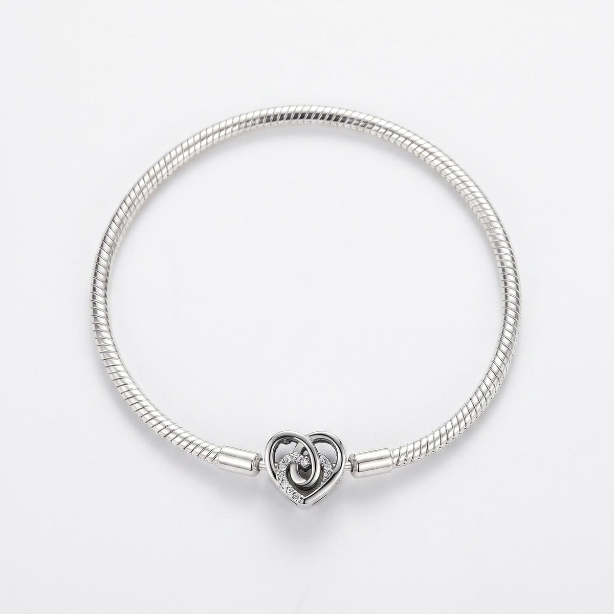 Sparkling Heart Clasp Charm in 925 sterling silver with sparkling stones, fits European-style charm bracelets
