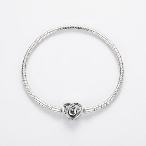 Sparkling Heart Clasp Charm in 925 sterling silver with sparkling stones, fits European-style charm bracelets