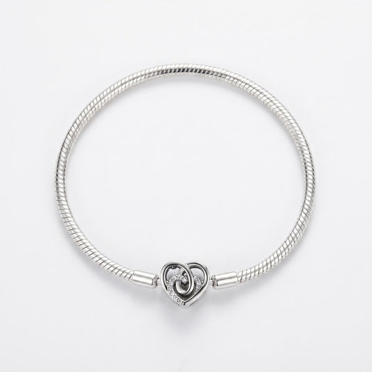 Sparkling Heart Clasp Charm in 925 sterling silver with sparkling stones, fits European-style charm bracelets