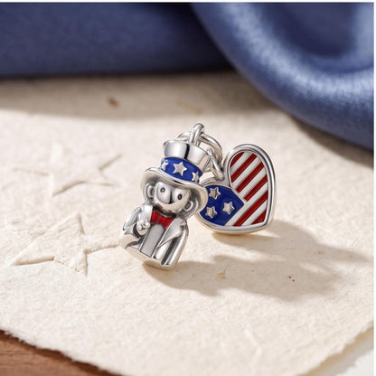 American Flag Dangle on a silver charm bracelet