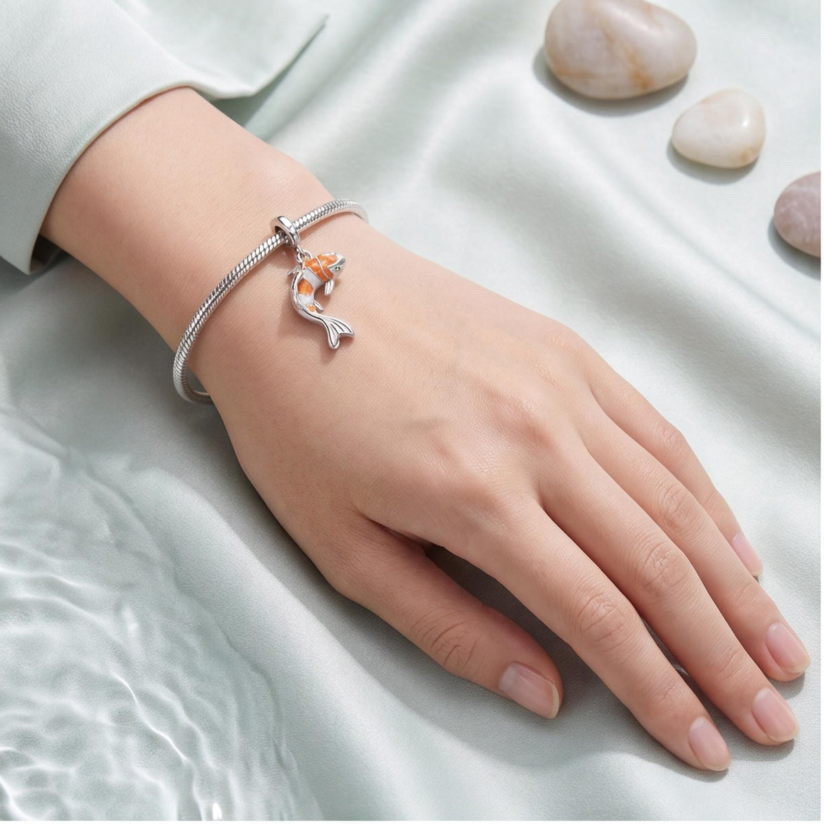Koi Fish Dangle Charm worn on a charm bracelet
