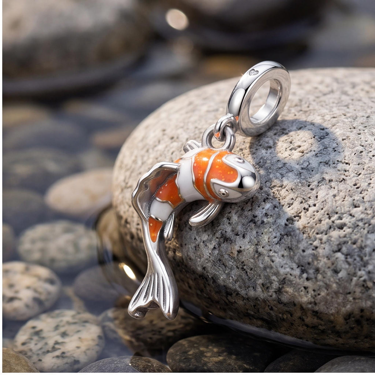 Koi Fish Dangle Charm close-up on a bracelet