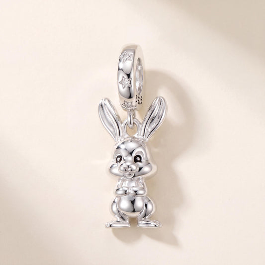 Bunny Rabbit Dangle Charm in 925 sterling silver with enamel and sparkling stones, fits European-style charm bracelets