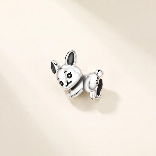 Bunny Rabbit Bead in 925 sterling silver with black enamel, fits European-style charm bracelets