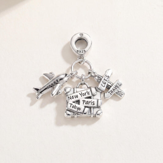 Aeroplane Travel Charm in 925 sterling silver, fits European-style charm bracelets