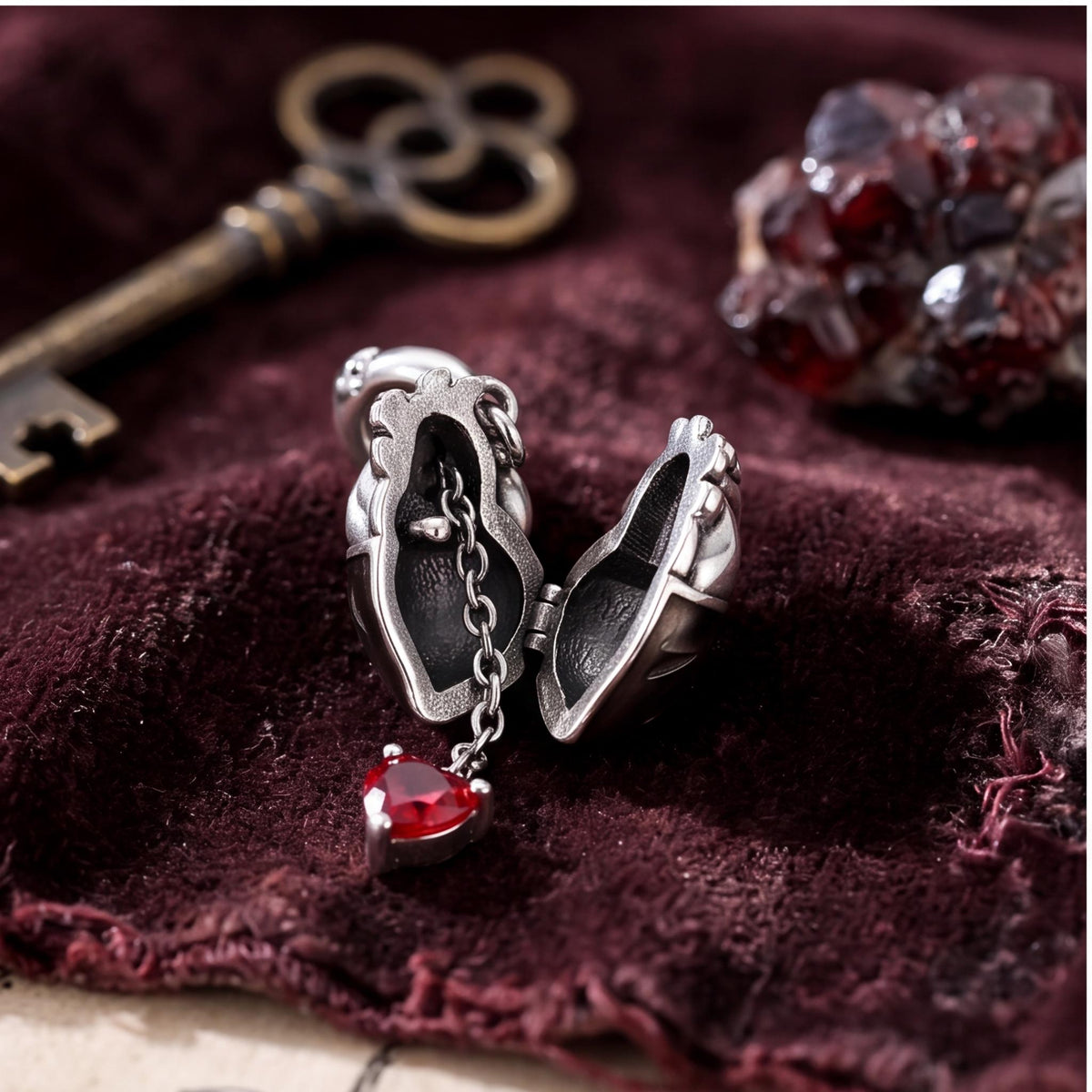 Skull Heart Dangle on a silver charm bracelet