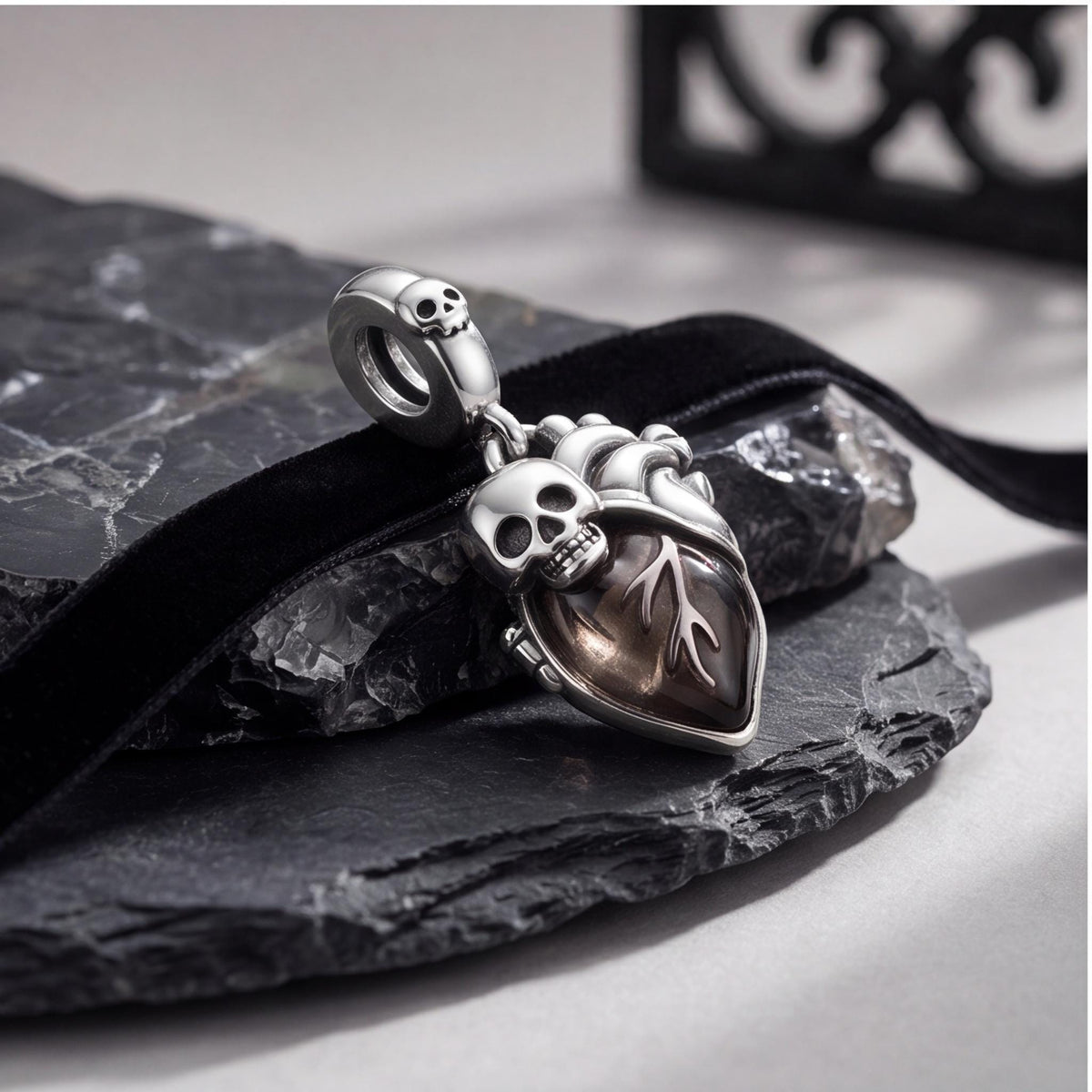 Skull Heart Dangle, sterling silver dangle charm, photo 8