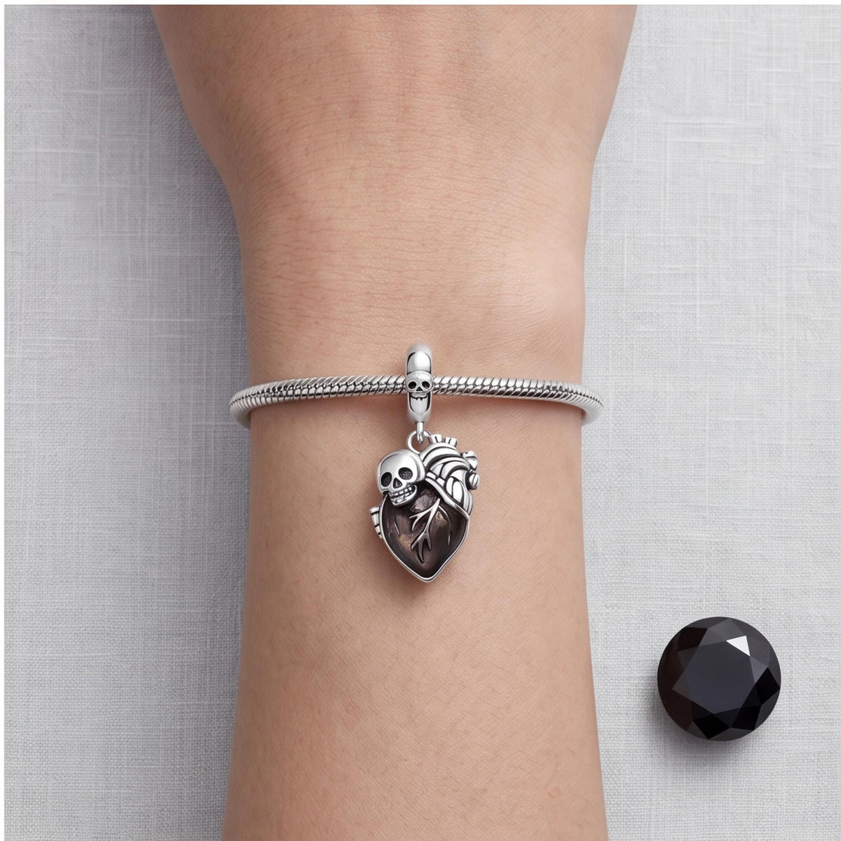 Skull Heart Dangle, sterling silver dangle charm, photo 7