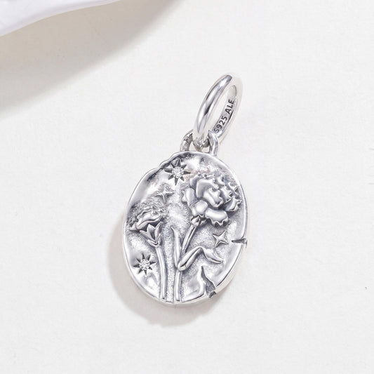 Carnation Flower Charm in 925 sterling silver with sparkling stones, fits European-style charm bracelets