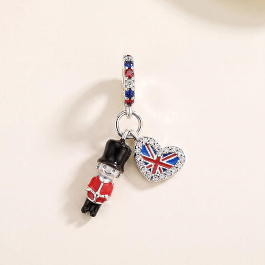 Royal Guard Dangle in 925 sterling silver with red and black enamel and sparkling stones, fits European-style charm bracelets