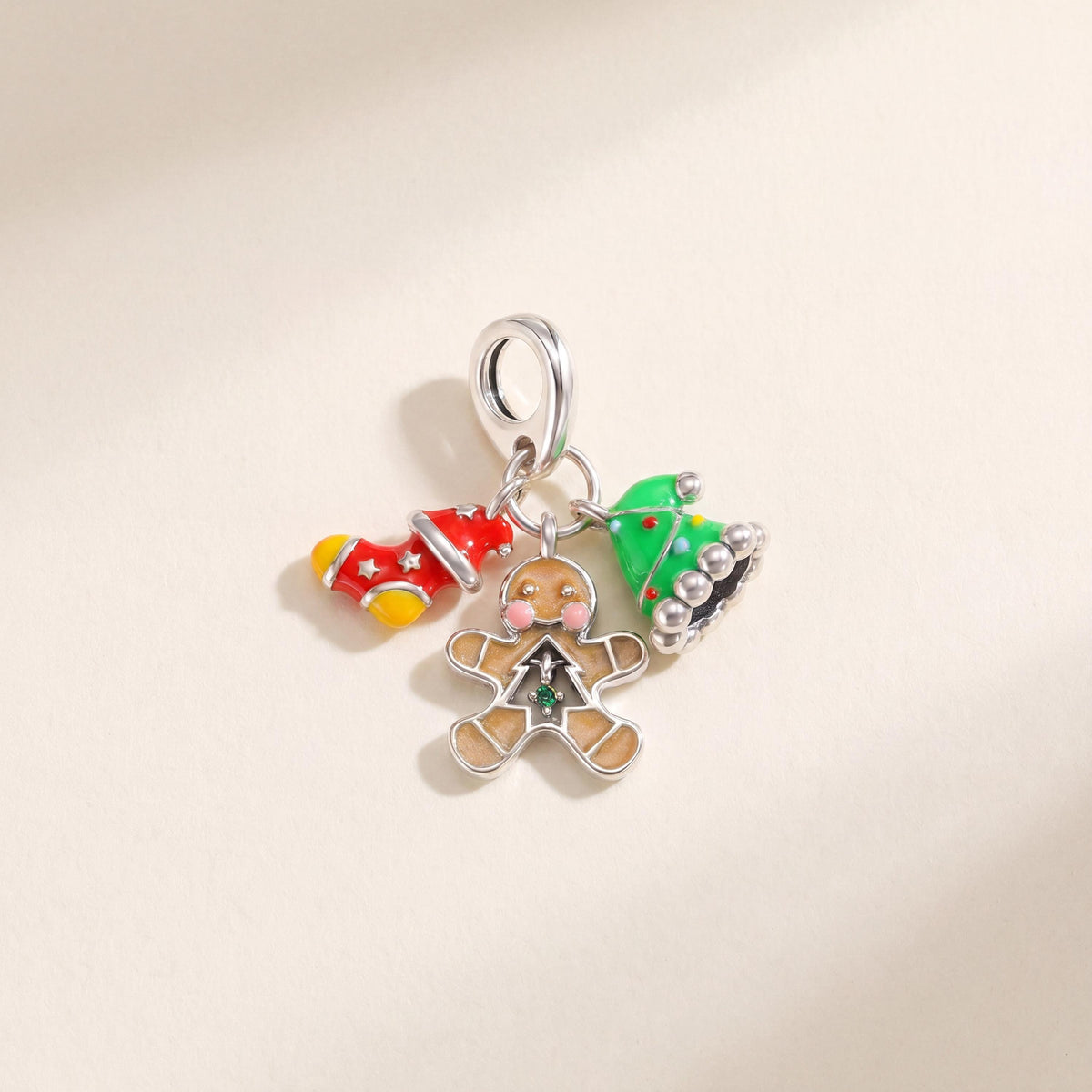 Gingerbread Cluster Charm in 925 sterling silver with enamel and sparkling stones, fits European-style charm bracelets