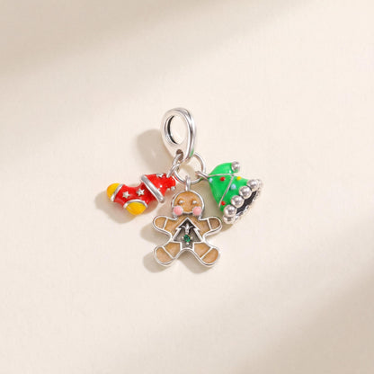 Gingerbread Cluster Charm in 925 sterling silver with enamel and sparkling stones, fits European-style charm bracelets