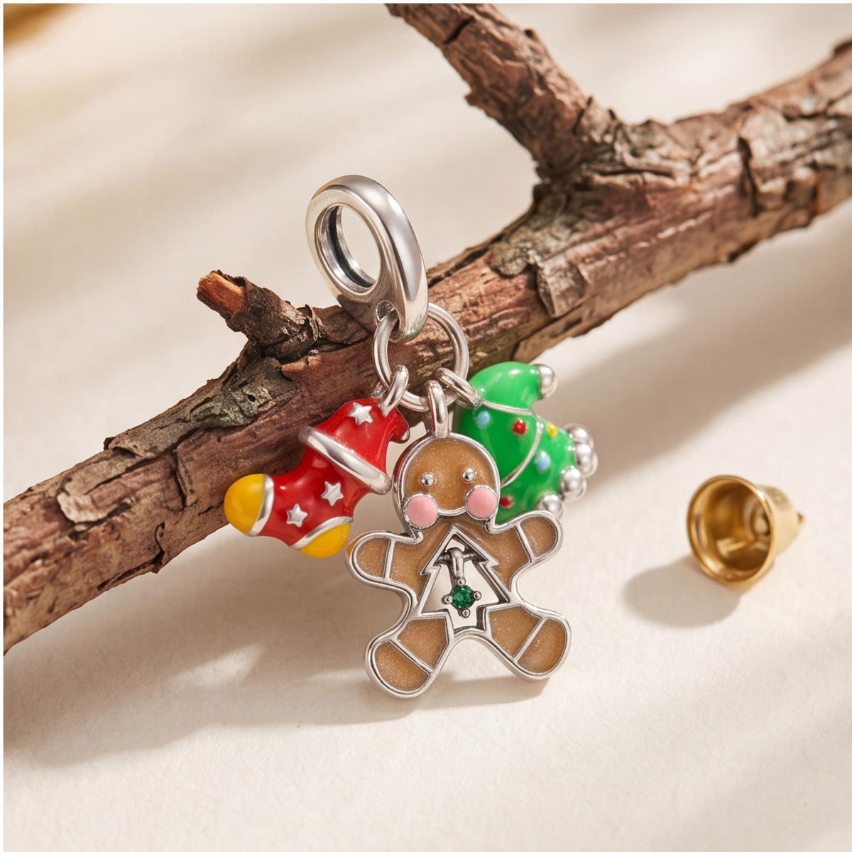 Gingerbread Cluster Charm, sterling silver dangle charm, photo 8