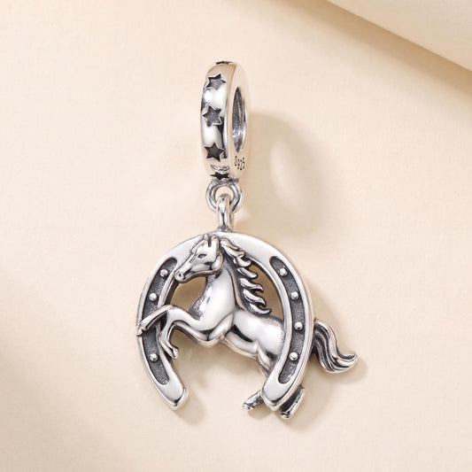 Lucky Horseshoe Horse Dangle in 925 sterling silver, fits European-style charm bracelets