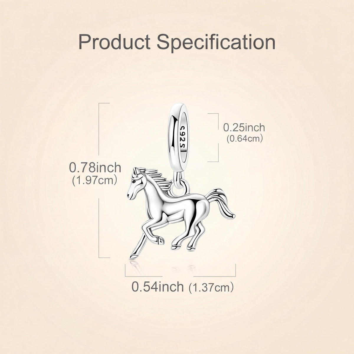 Galloping Horse Charm size and details