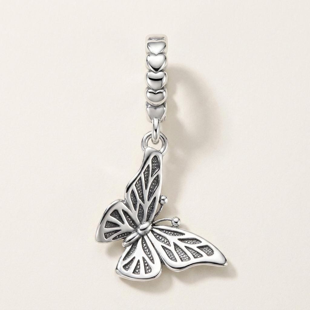 Butterfly Dangle Charm in 925 sterling silver, fits European-style charm bracelets