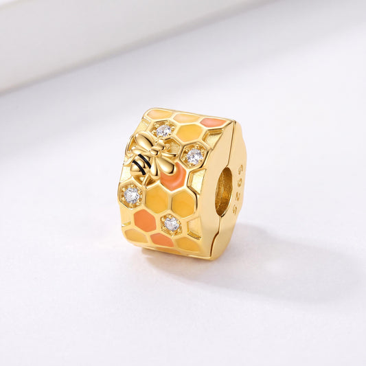 Amber Crystal Bee Dangle in 925 sterling silver with yellow and black enamel and sparkling stones