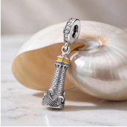 Lighthouse Dangle Charm close-up on a bracelet