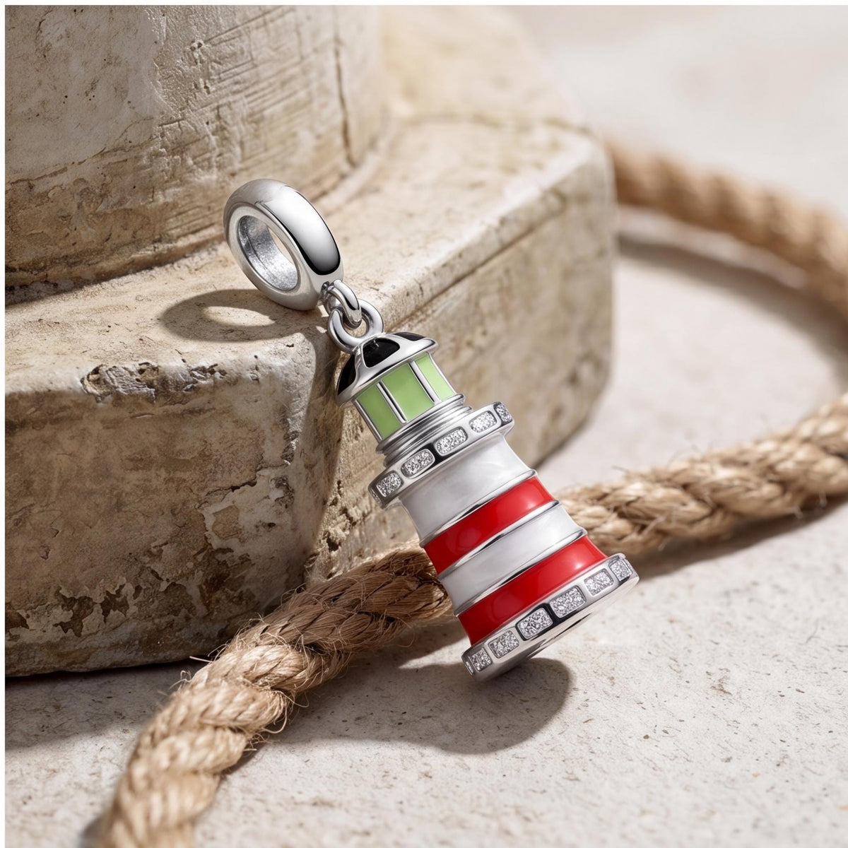 Red Enamel Lighthouse Dangle styled as a gift