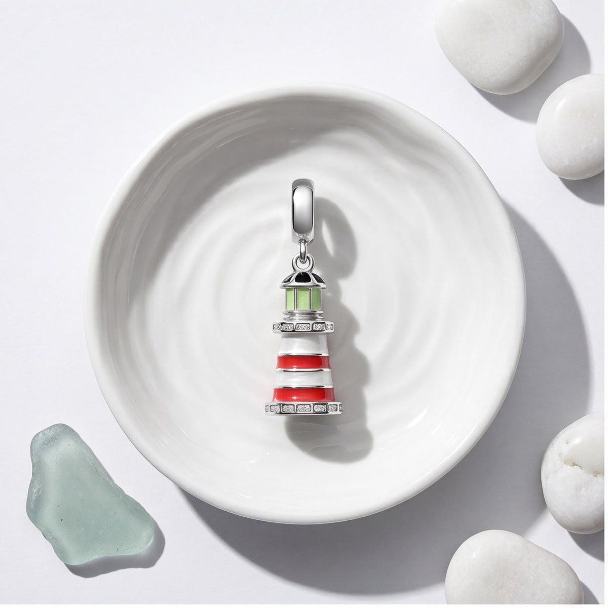 Red Enamel Lighthouse Dangle, sterling silver dangle charm, photo 9