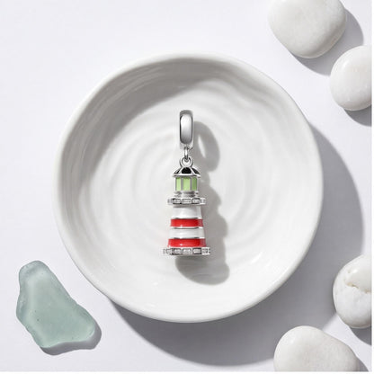 Red Enamel Lighthouse Dangle, sterling silver dangle charm, photo 9