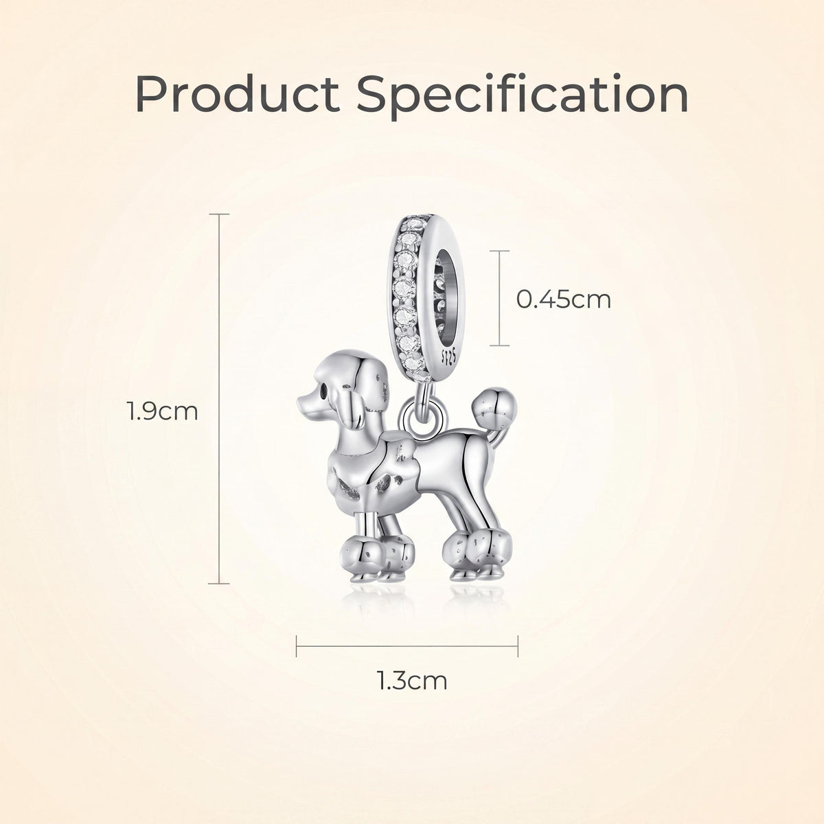 Poodle Dangle Charm size and details