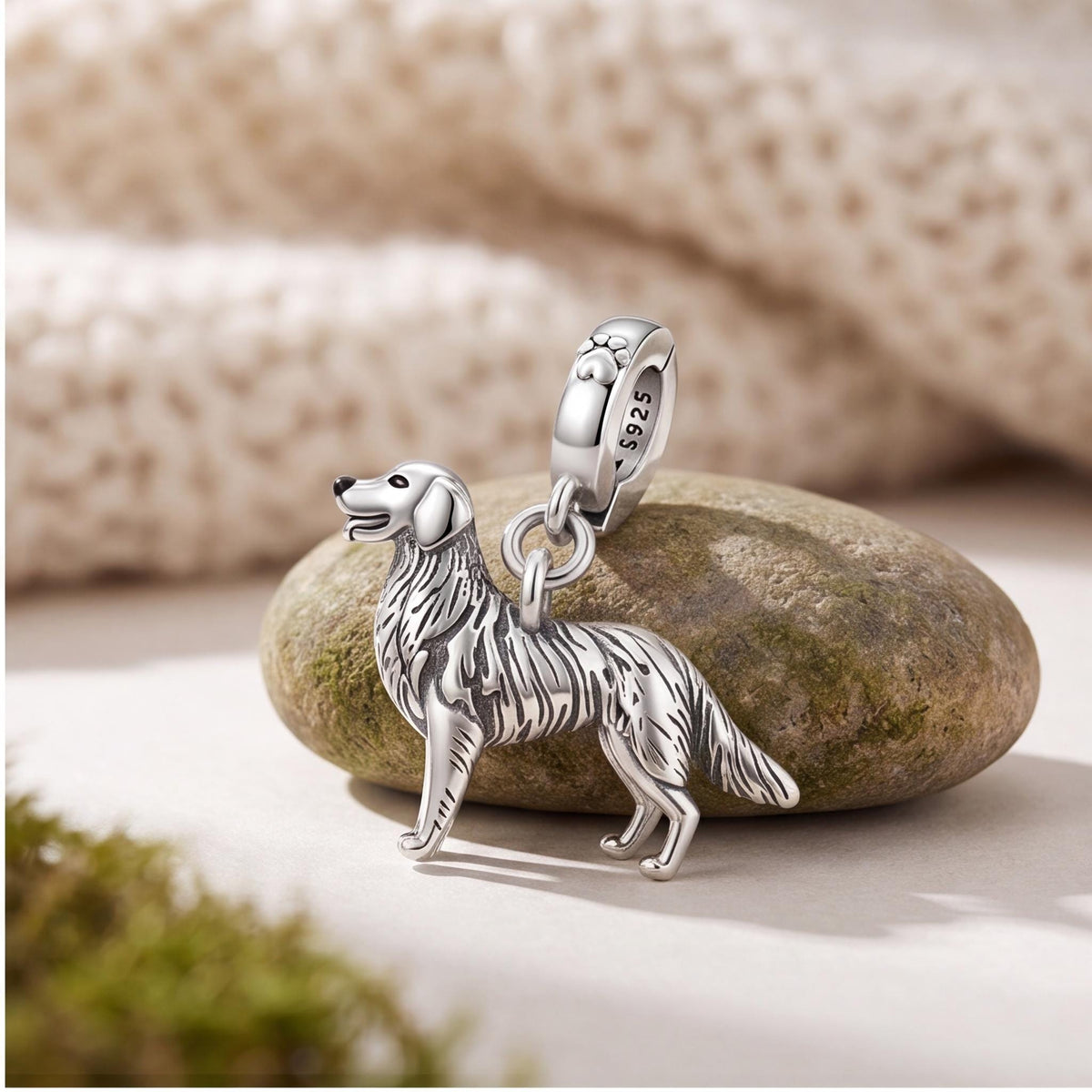 Golden Retriever Charm on a silver charm bracelet
