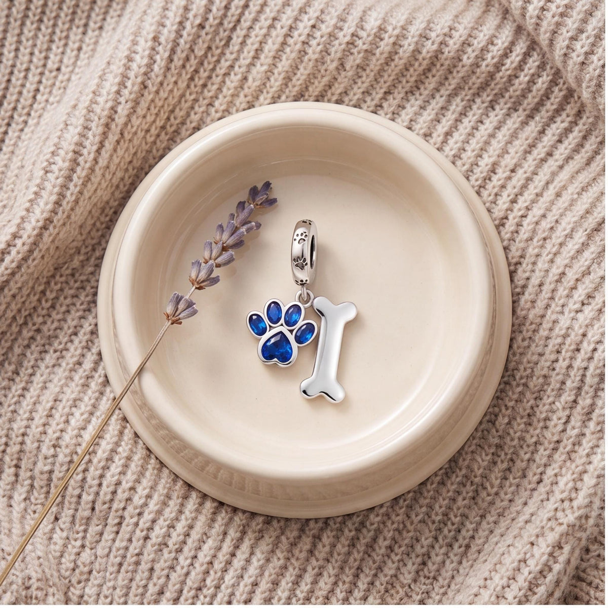 Blue Paw Print Bone Dangle, sterling silver dangle charm, photo 8