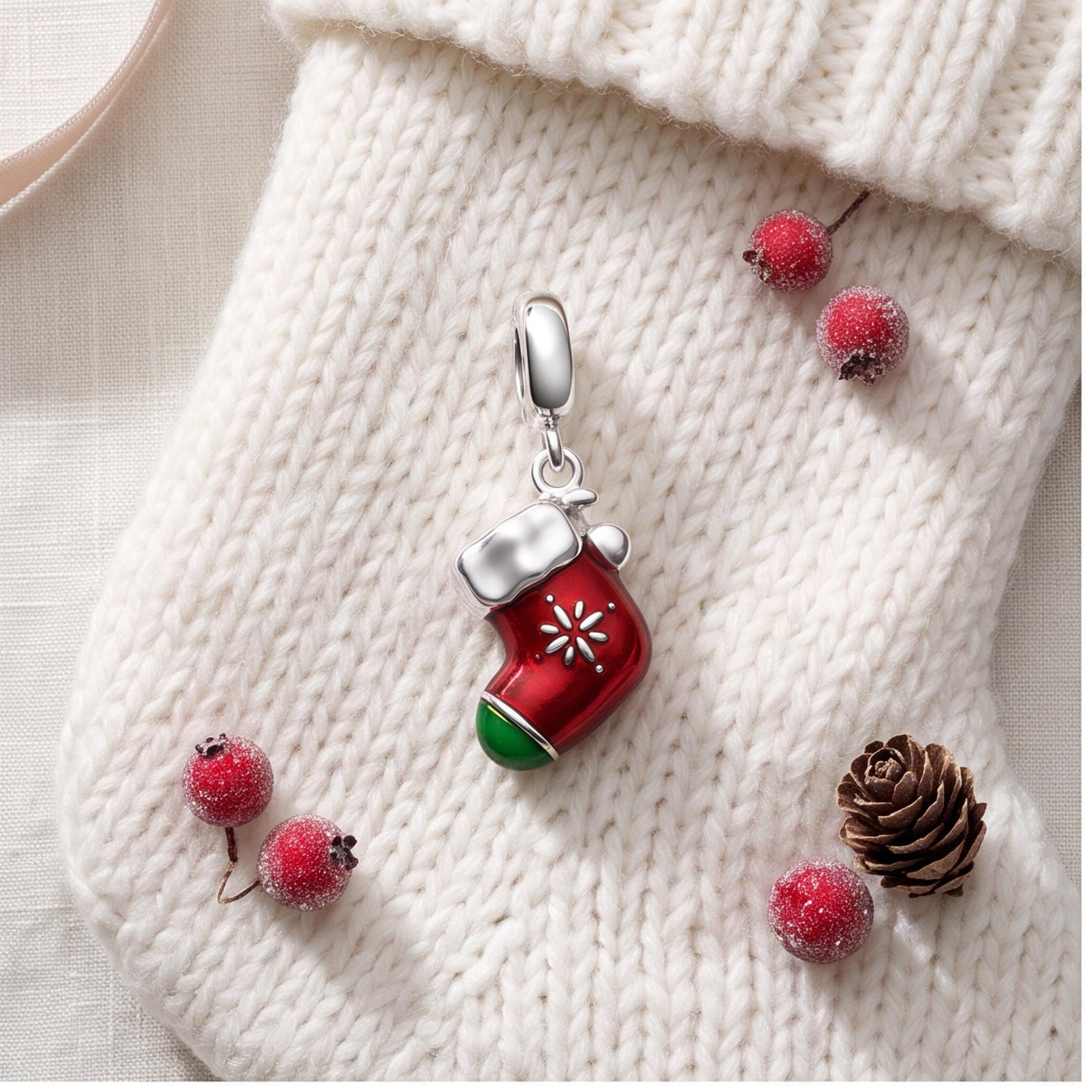 Christmas Stocking Charm on a silver charm bracelet