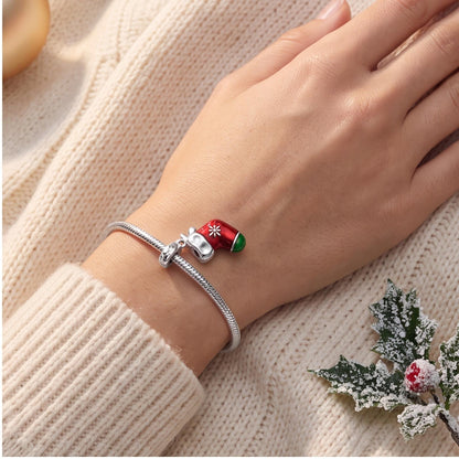 Christmas Stocking Charm worn on a charm bracelet