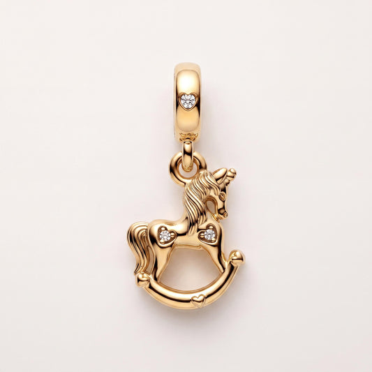 Rocking Horse Charm in 925 sterling silver with sparkling stones, fits European-style charm bracelets